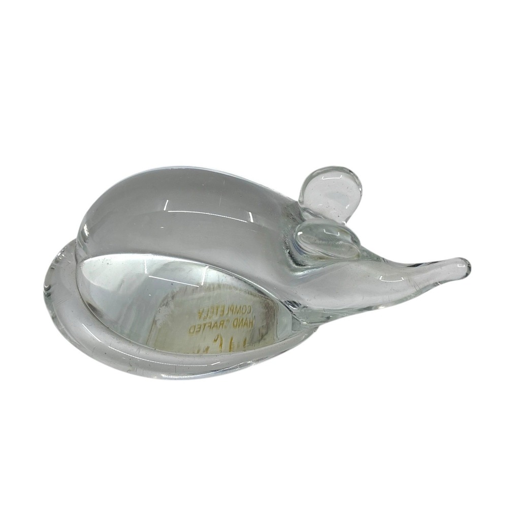 VTG  Clear Lead Crystal Glass Mouse Figure With Sticker/ Paper Weight